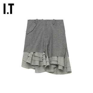 复古时尚 荷叶边叠层拼接00TR08 新款 不对称短裤 yuhan wang女装