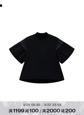 IT kolor女装小高领短袖上衣新款时尚气质宽松拼接上衣T09202XQ