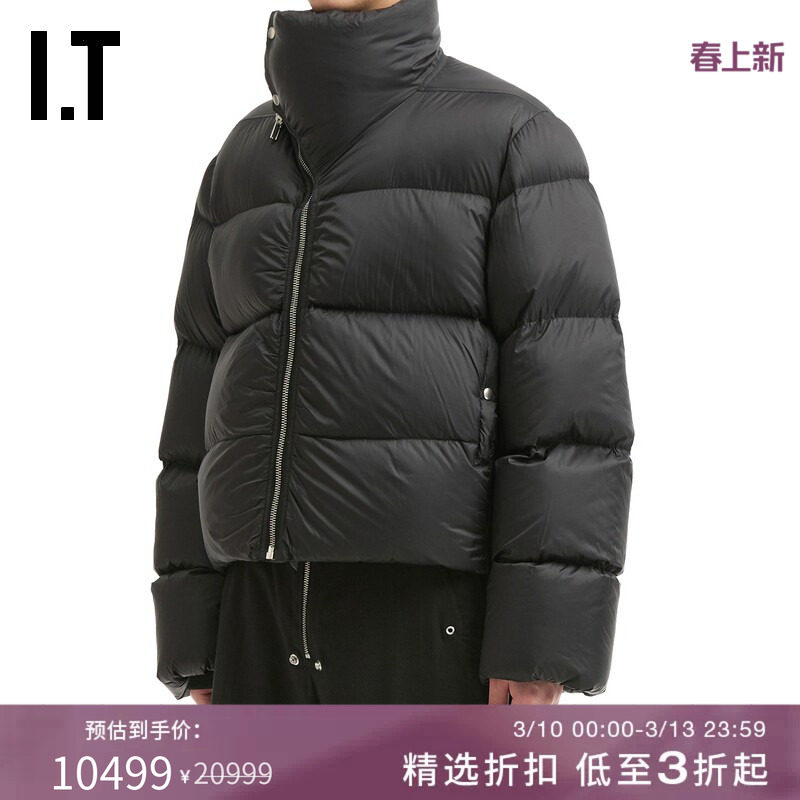 IT Rick Owens男装立领斜拉链羽绒服新款简约潮流绗缝羽绒外套