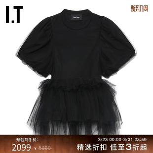 Simone 时尚 Rocha女装 T恤新款 优雅网纱叠层拼接531053XO 泡泡袖