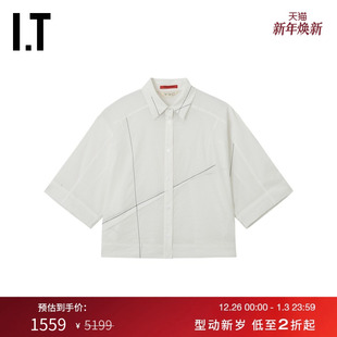 翻领短袖 衬衫 新款 设计感线条装 DEMOO女装 时尚 饰上衣42390AXO