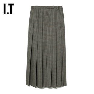 千鸟格半身裙性感时尚 高开叉毛呢长裙百褶裙813046BJ N°21女装