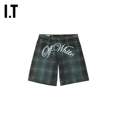 OFF-WHITE™格纹牛仔短裤