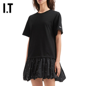 青春甜美叠层拼接花苞裙T恤短裙 连衣裙新款 SEA女装 假两件短袖