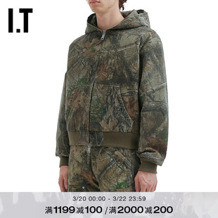IT CHERRY LOS ANGELES男装连帽拉链夹克新款户外风迷彩棉服外套