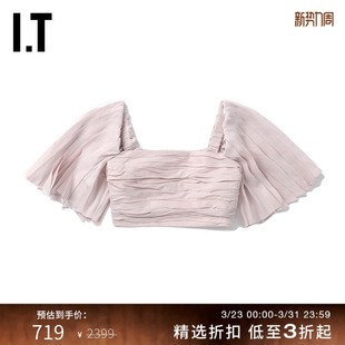 上衣新品 露脐短袖 复古时髦辣妹风褶饰短上衣1202XL Aje.女装