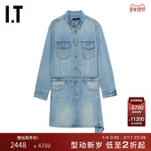 JUUN.J女装 长袖 牛仔连衣裙新款 时尚 不规则裙摆直筒裙271W03XM