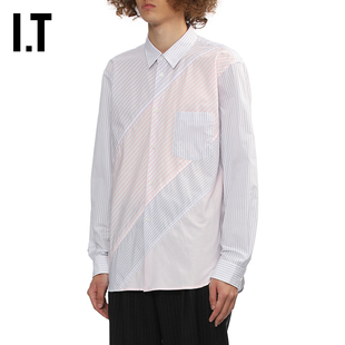 IT CDG COMME des GARCONS HOMME DEUX男装斜纹拼接长袖衬衫衬衣