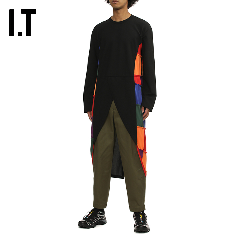 IT圆弧下摆开叉长T恤上衣