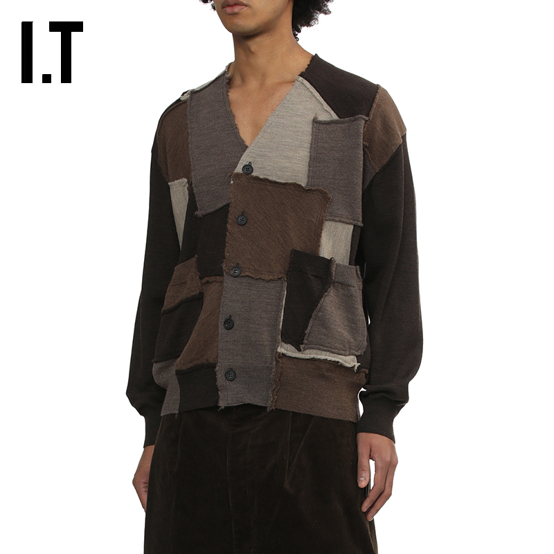 IT几何色块拼色拼接针织开衫