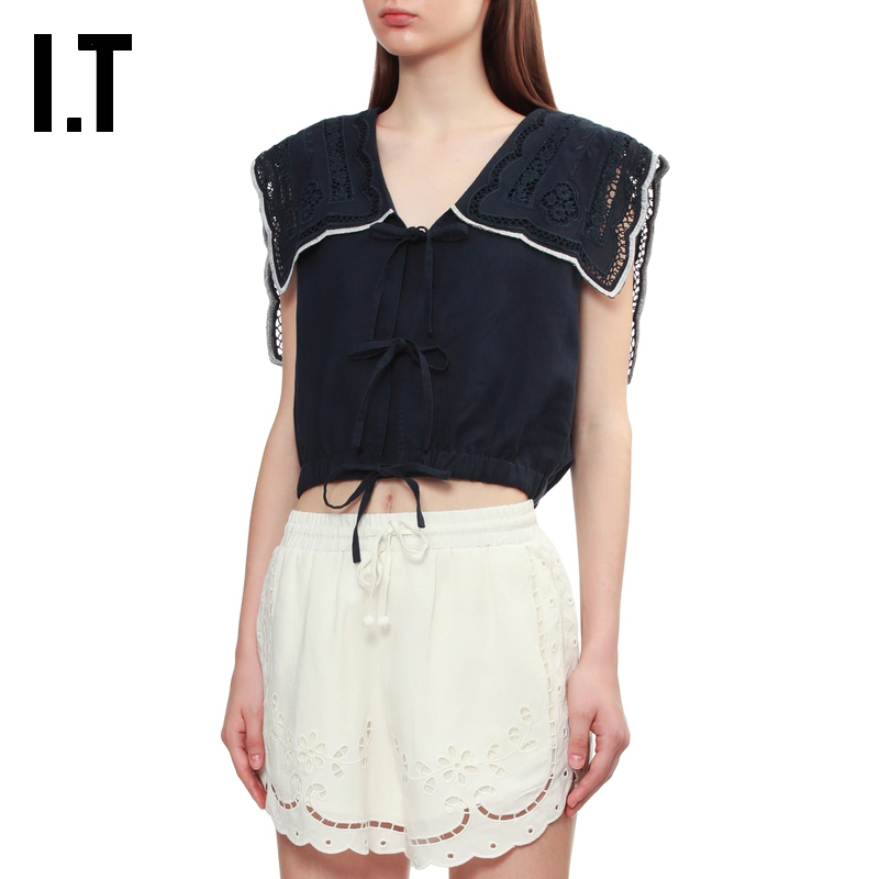 ITSEA镂空刺绣大翻领背心