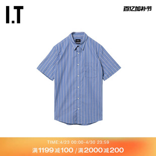 IT A.P.C.男装竖条纹短袖衬衫新款复古通勤翻领衬衣M12005MQ
