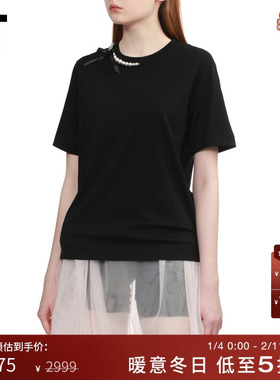 IT Simone Rocha女装圆领短袖T恤新款珠饰蝴蝶结装饰半袖5342B3XP