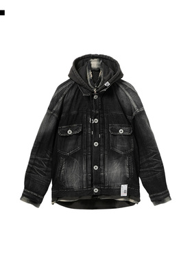 IT Mihara Yasuhiro男装牛仔夹克新款假三件叠层拼接外套6BL126MQ