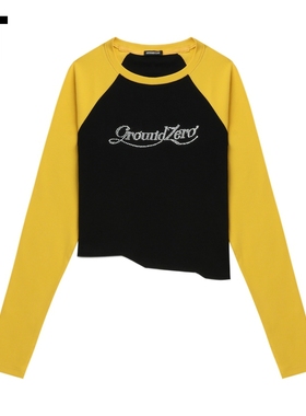 IT GROUNDZERO女装插肩袖长袖T恤新款个性辣妹不对称上衣000230