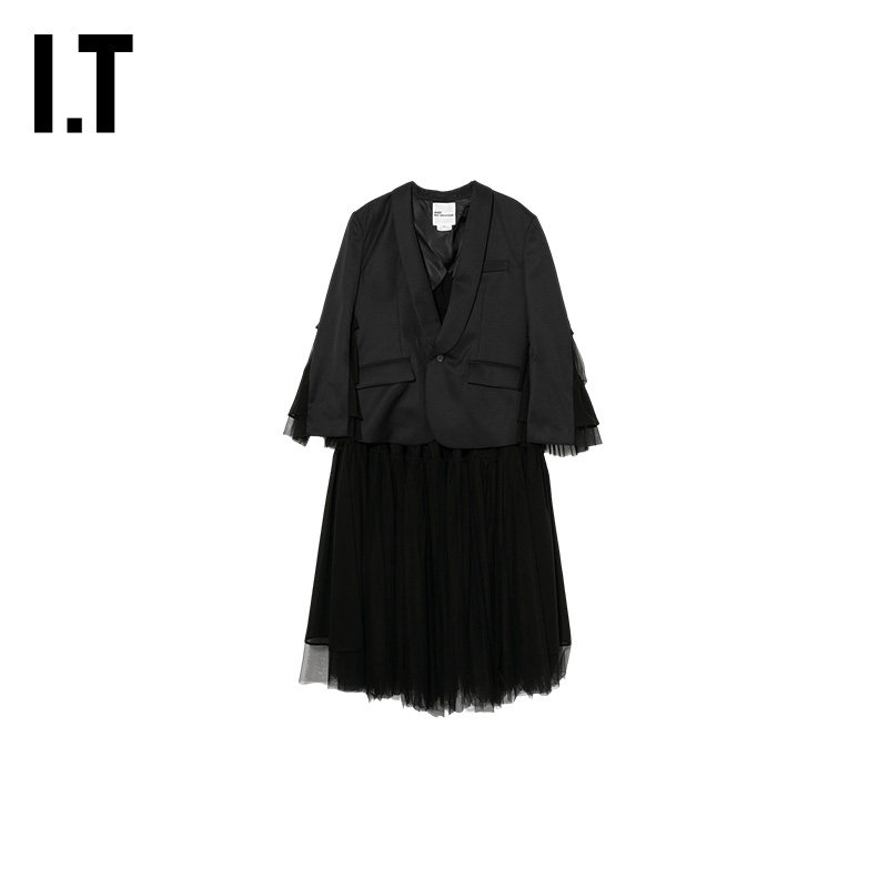 IT noir kei ninomiya女装西装夹克新款前短后长拼接外套3QJ001XQ