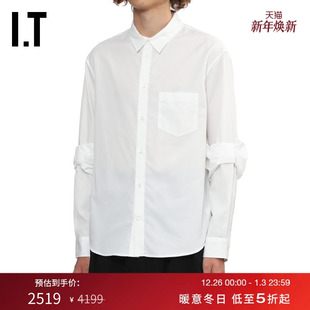 合身长袖 Rocha男装 衬衫 新款 型男褶饰拼接翻领衬衣 时尚 Simone