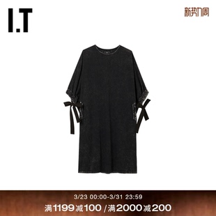 蝙蝠袖 s女装 连衣裙新款 时尚 D1507BXQ 随性磨白做旧宽松裙装