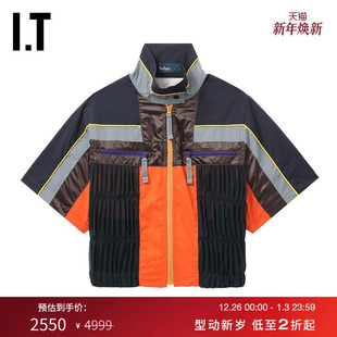 拉链上衣新款 立领短袖 机能户外风拼接拼色上衣02113X kolor女装