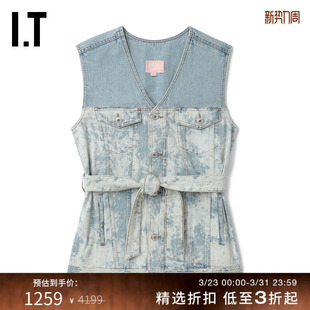 时尚 宽松牛仔马甲新款 摩登褪色效果水洗排扣背心上衣 BAPY女装