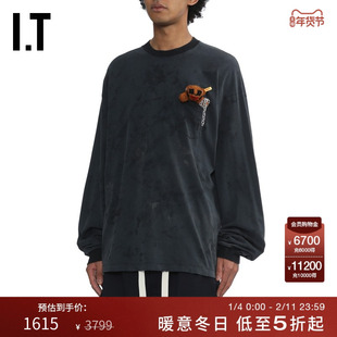 IT doublet男装做旧长袖T恤新款帅气潮趣玩偶装饰圆领上衣CS402MP