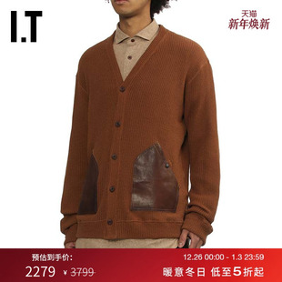 新款 针织开衫 WATANABE男装 复古质感皮质拼接针织外套 JUNYA