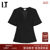 性感时髦收腰设计20DRBK 深V领廓形短裙新品 MTX MATERIEL女装