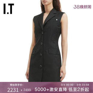 IT HELMUT LANG女装无袖翻领连衣裙新款摩登气场直排扣收腰短裙