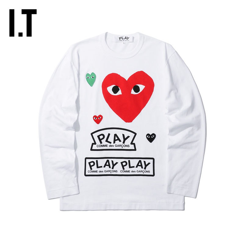 CDG久保爱心缝饰印花长袖T恤