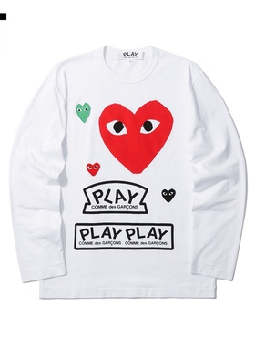 IT CDG PLAY COMME des GARÇONS川久保玲男装长袖T恤爱心缝饰印