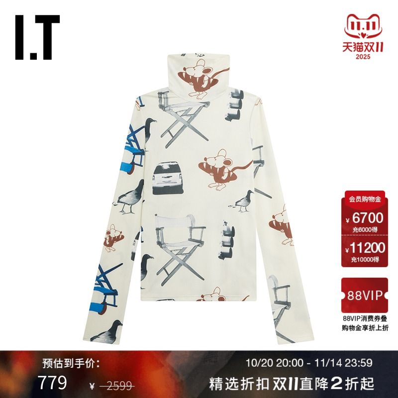 女装高领长袖上衣新品满幅印花