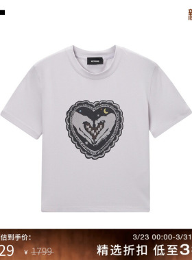 IT We11Done女装合身短袖T恤新款复古甜酷图案印花短上衣794WLGXO