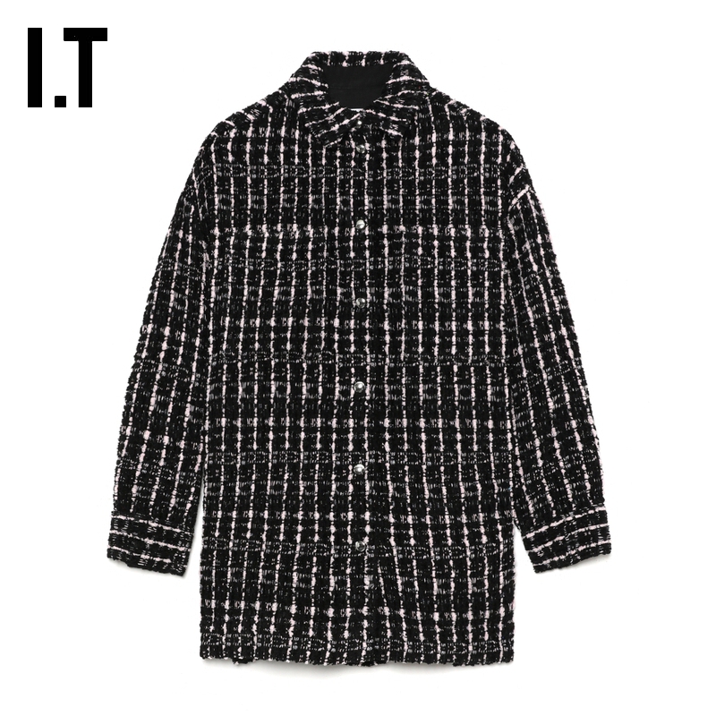 ITIRO粗花呢长袖衬衫时髦复古