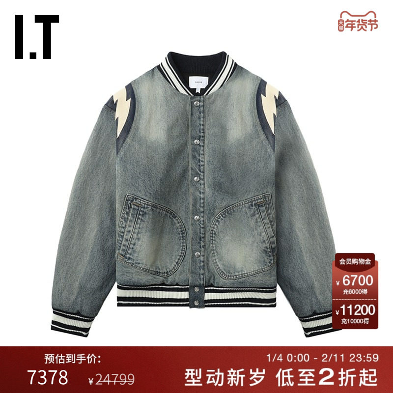 IT RHUDE男装牛仔棒球夹克新款复古摩登皮质拼接水洗外套JA0601MM