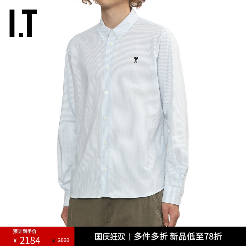 ITAMI竖条纹长袖衬衫简洁通勤