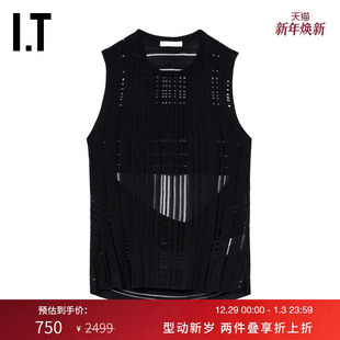 挖剪露背无袖 条纹微透背心新款 LANG女装 上衣4H0704XN HELMUT