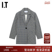 复古通勤合身西服外套F90465XM 夹克新款 GANNI女装 拼接格纹西装