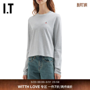 WITTH 休闲基础款 LOVE女装 T恤新款 合身内搭上衣1025XW 圆领长袖