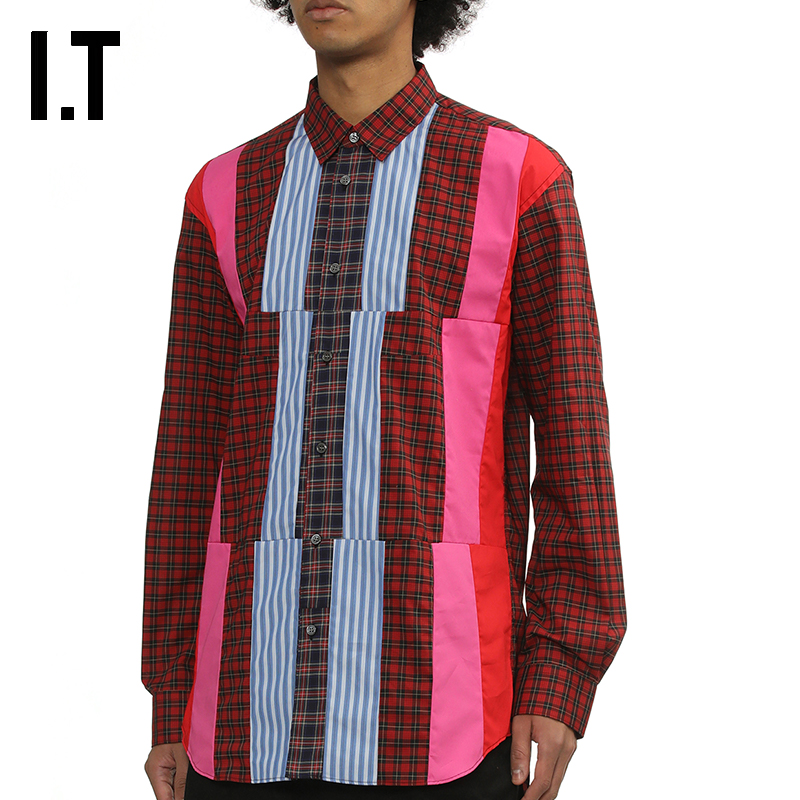 IT彩色布贴格纹衬衫时髦解构感