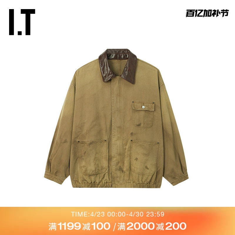 IT SSSTEIN男装拼接翻领夹克新款酷感工装风磨白做旧外套ST1387MQ