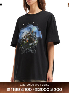 IT We11Done女装宽松短袖T恤新款美式复古做旧图案装饰半袖781UBK