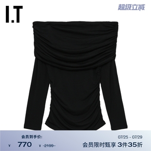 露肩长袖 bone女装 修身 一字领缩褶上衣24T024XO 上衣新款 rag