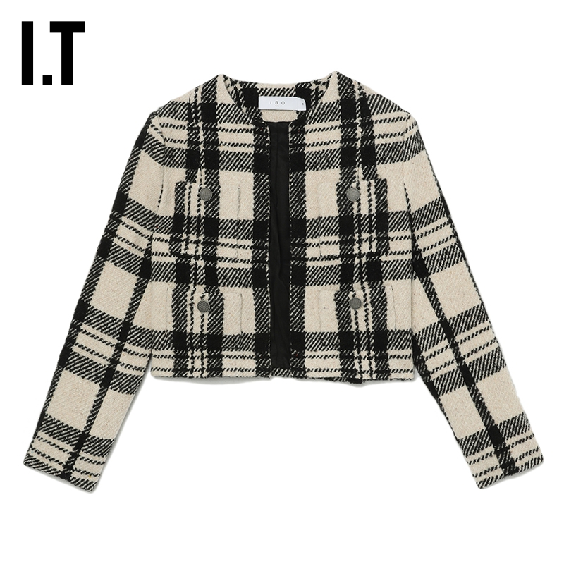 ITIRO格纹毛呢短外套时髦质感