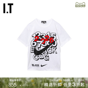 IT CDG COMME des GARCONS HOMME BLACK情侣数字logo装饰短袖T恤