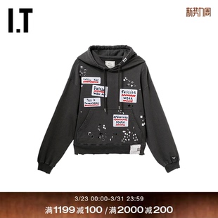 Mihara 饰连帽衫 Yasuhiro女装 标签图案装 D541BLXQ 连帽卫衣新款