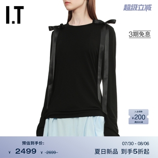 Simone 合身长袖 Rocha女装 饰上衣536771XP T恤新款 蝴蝶结飘带装