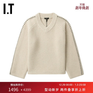 rag 新款 小V领针织衫 时髦气质简约羊毛毛衣46046SXO bone女装