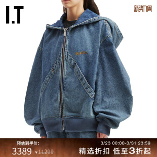 连帽拉链牛仔夹克新款 ATTICO女装 廓形水洗外套066D024P THE