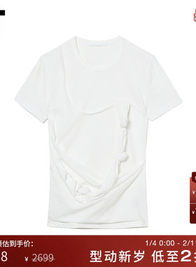 IT HELMUT LANG女装短袖上衣新品设计感纯色不规则扭结饰2HW507XI