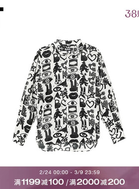 IT CDG COMME des GARCONS HOMME BLACK情侣款满幅涂鸦装饰衬衫